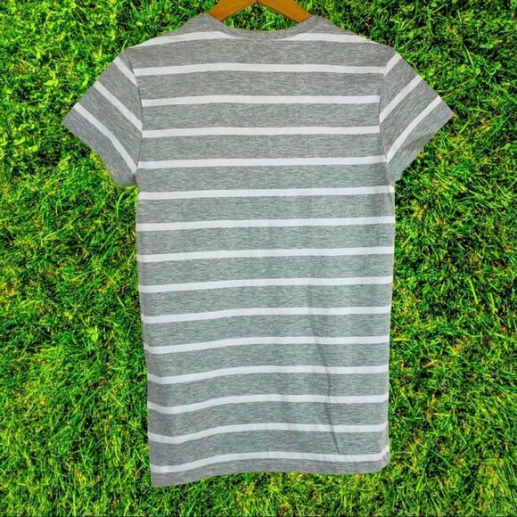 Ralph Lauren Heather Gray and White Striped Cotton Tee with Turquoise Logo - Picture 6 of 10